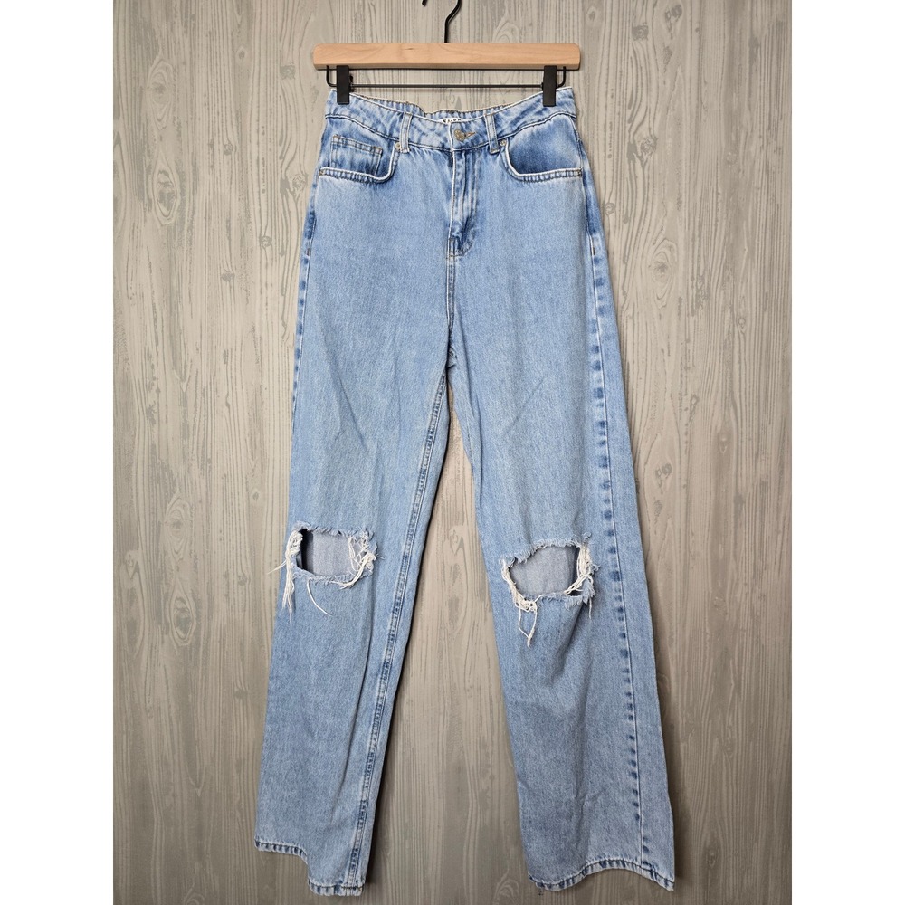 NA-KD Light Wash Denim Wide Leg Destroyed Jeans size 2 EU 34